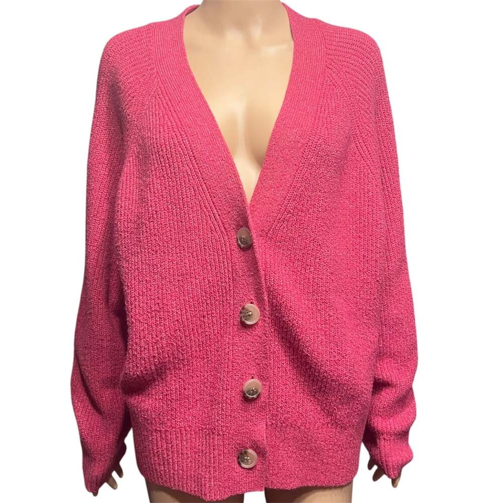 Old Navy Go-Recycled V-Neck Shaker-Stitch Cardigan Sweater in Pink